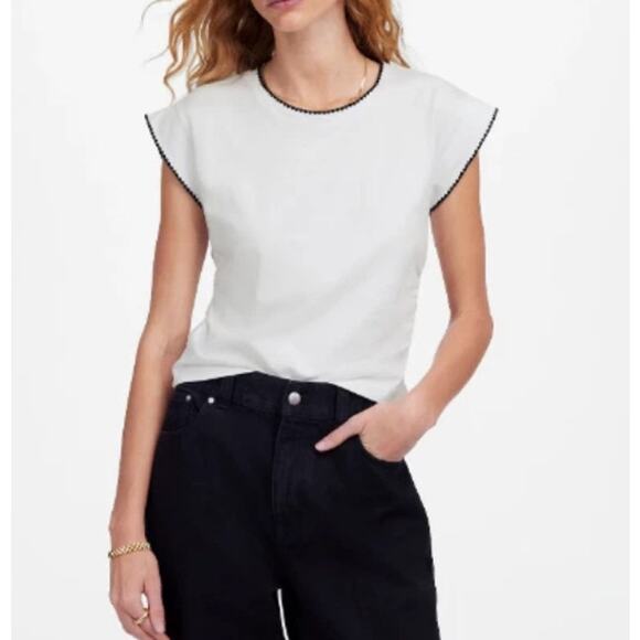 Madewell Tops - Madewell Women's Side Cinch Crewneck Stitching Detail White Tee Top XS New